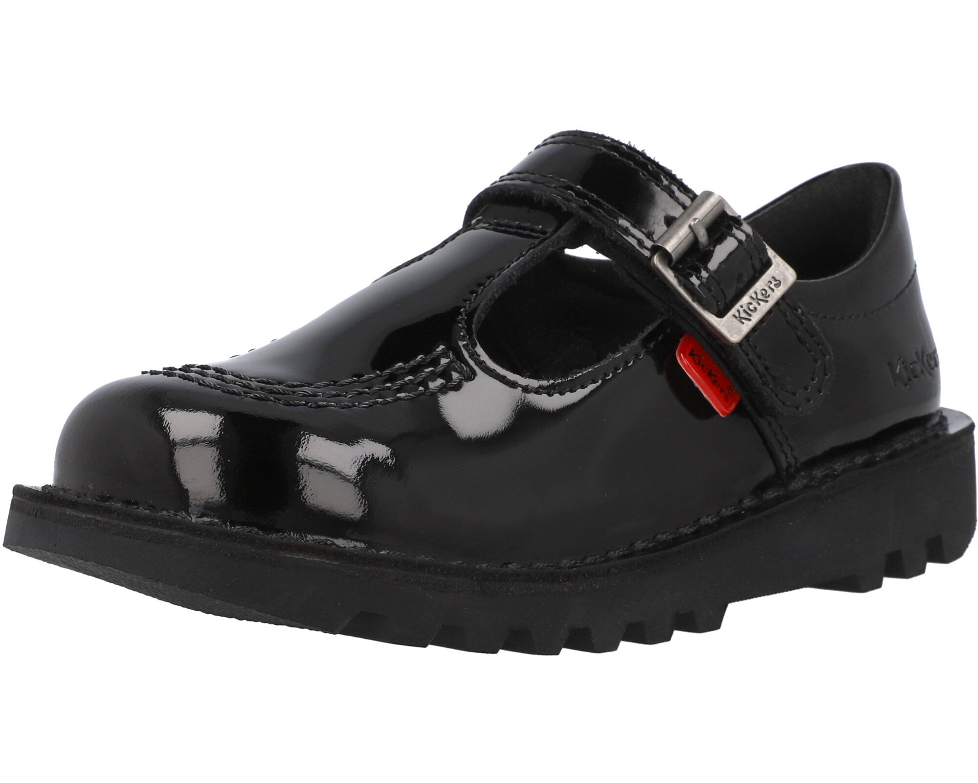 Kickers Kick T Black Patent School Shoes